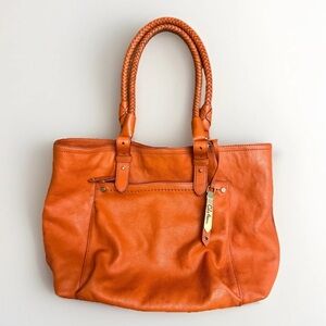 Cole Haan Women’s Leather Purse – Vibrant Orange, Woven Handles